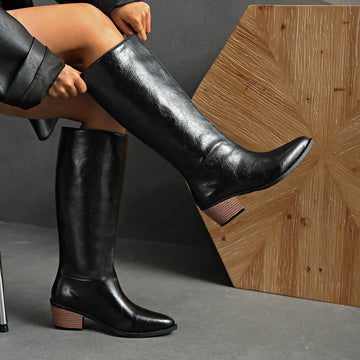 Xajzpa New Style Fashion Boots Women's Women's Boots Soft Leather High-heeled Knee Ins Tide Warm Snow Thick-heeled Shoes Zapatos Mujer